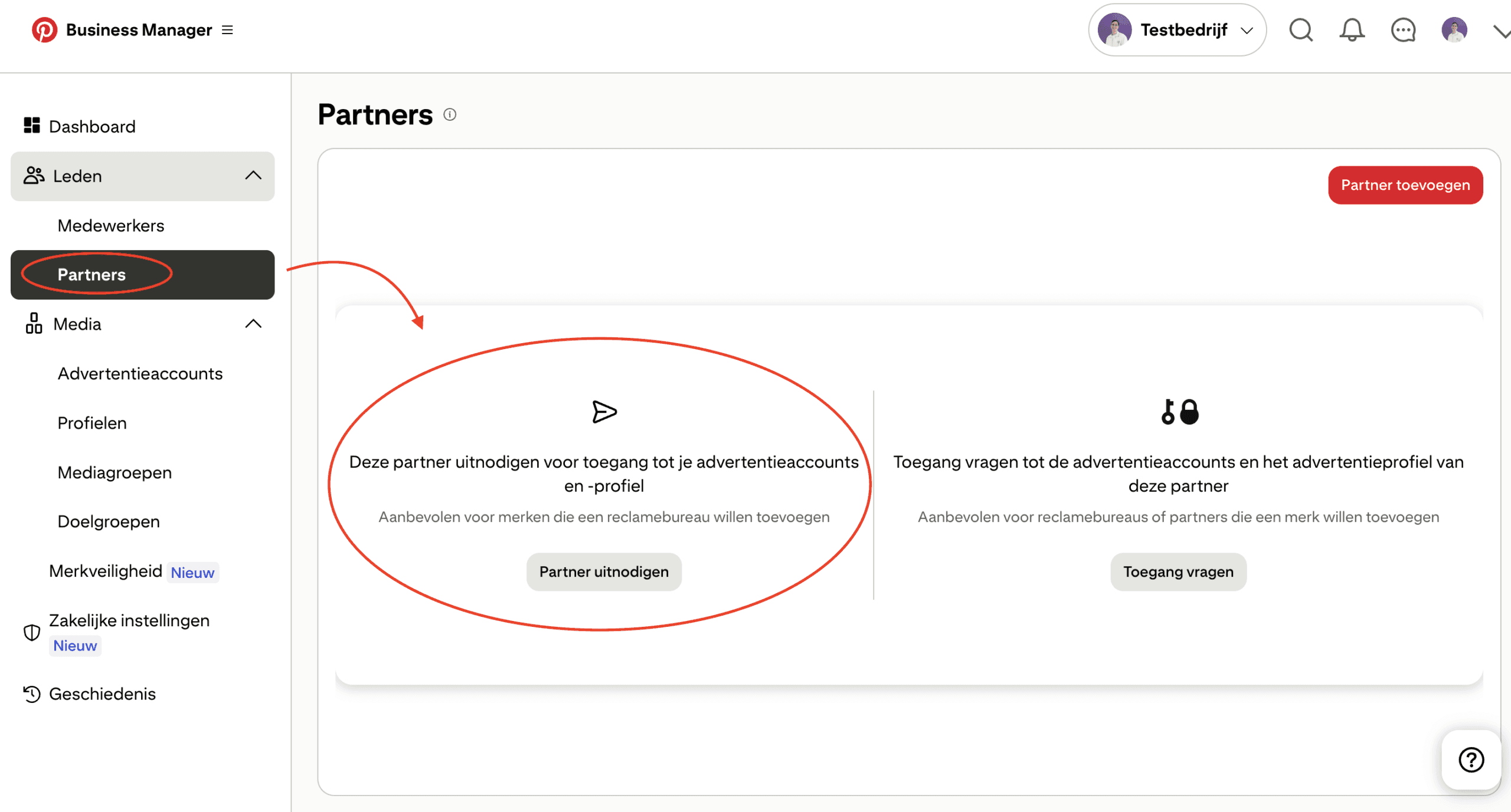 Pinterest partner uitnodigen